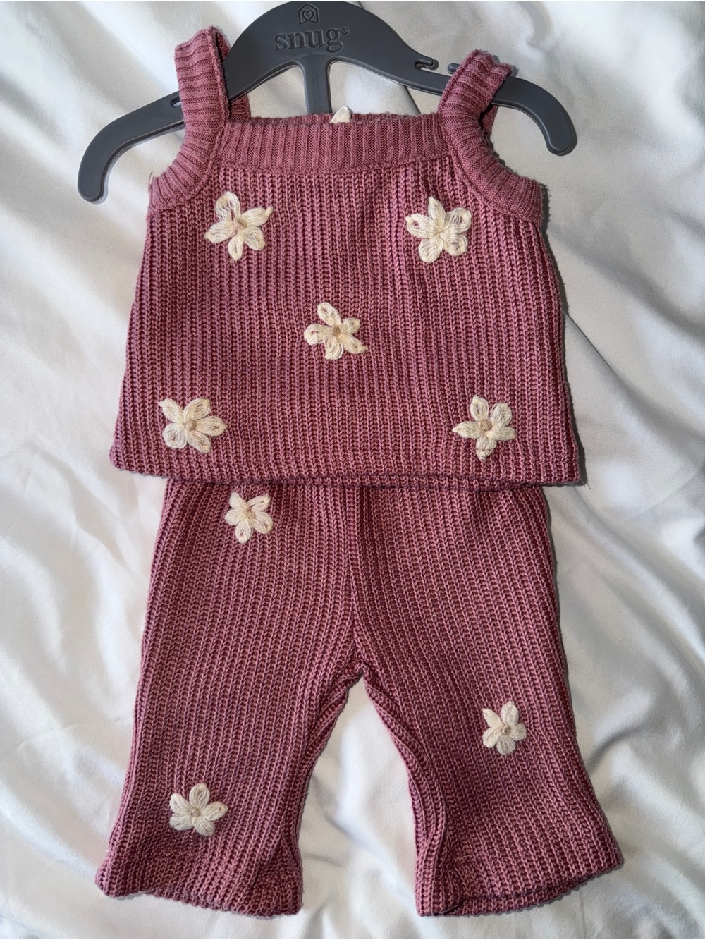 Baby girl Floral Knit Set - Mauve Pink Tank & Pants size 0-3